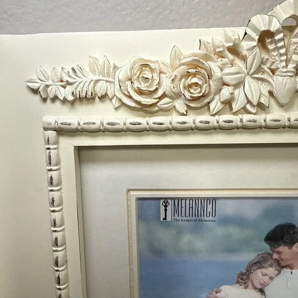 Melannco Ivory Ornate Picture Frame 8x10 5x7 Matted Floral Glass Frame NOS